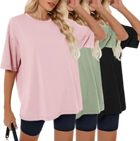 3 Pack Womens Oversized T Shirts Loose Fit Crewneck Cotton Short Sleeve Casual Tops Baggy Summer Workout Basic Tee