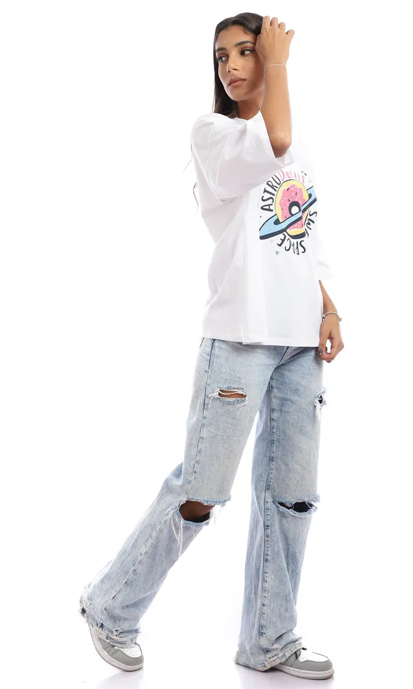 95351 Printed Cotton Loose Fit T-Shirt - White