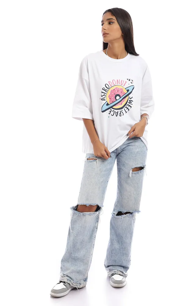 95351 Printed Cotton Loose Fit T-Shirt - White