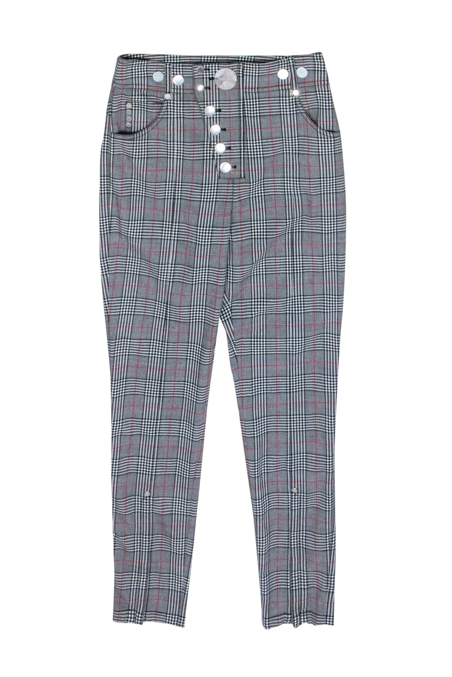 Alexander Wang - Grey Plaid Trousers w/ Silver-Toned Buttons Sz 2