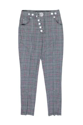 Alexander Wang - Grey Plaid Trousers w/ Silver-Toned Buttons Sz 2