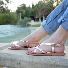 Ancient Greek leather sandals, Strappy sandals, Rose gold sandals, Thong sandals, Wedding sandals, Flat sandals, CHLOE sandals,