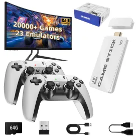 BADGOAL 2025 New Retro Game Console, Nostalgia Gaming Stick, Classic Video Games with 4K HDMI, 20,000  Games and 23 Emulators, Upgraded Dual 2.4G Wireless Controllers 64GB
