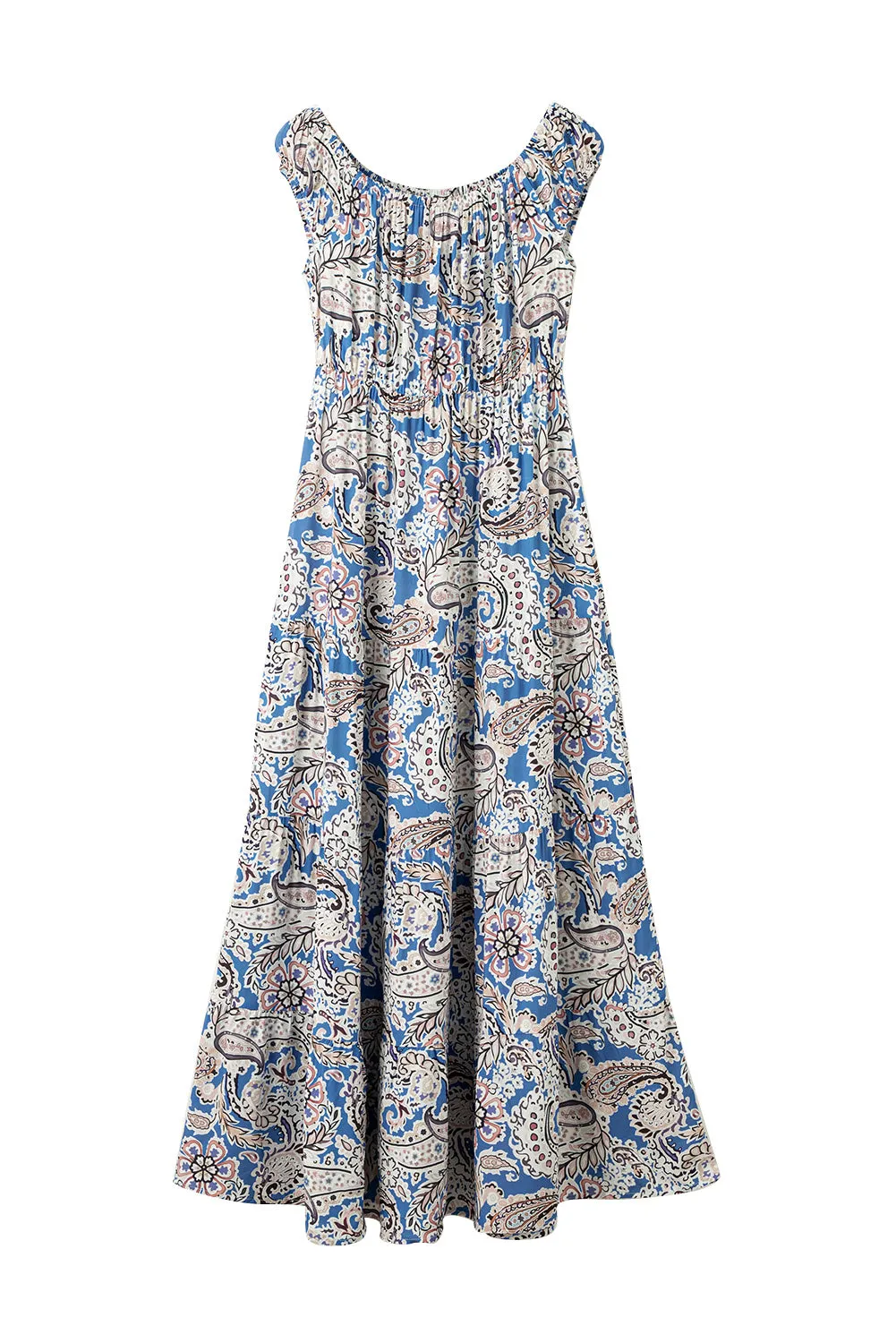 Blue Zone Planet |  Kim's Pink Boho Paisley Print Off Shoulder Maxi Dress