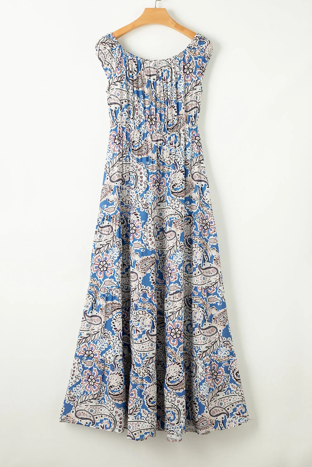 Blue Zone Planet |  Kim's Pink Boho Paisley Print Off Shoulder Maxi Dress