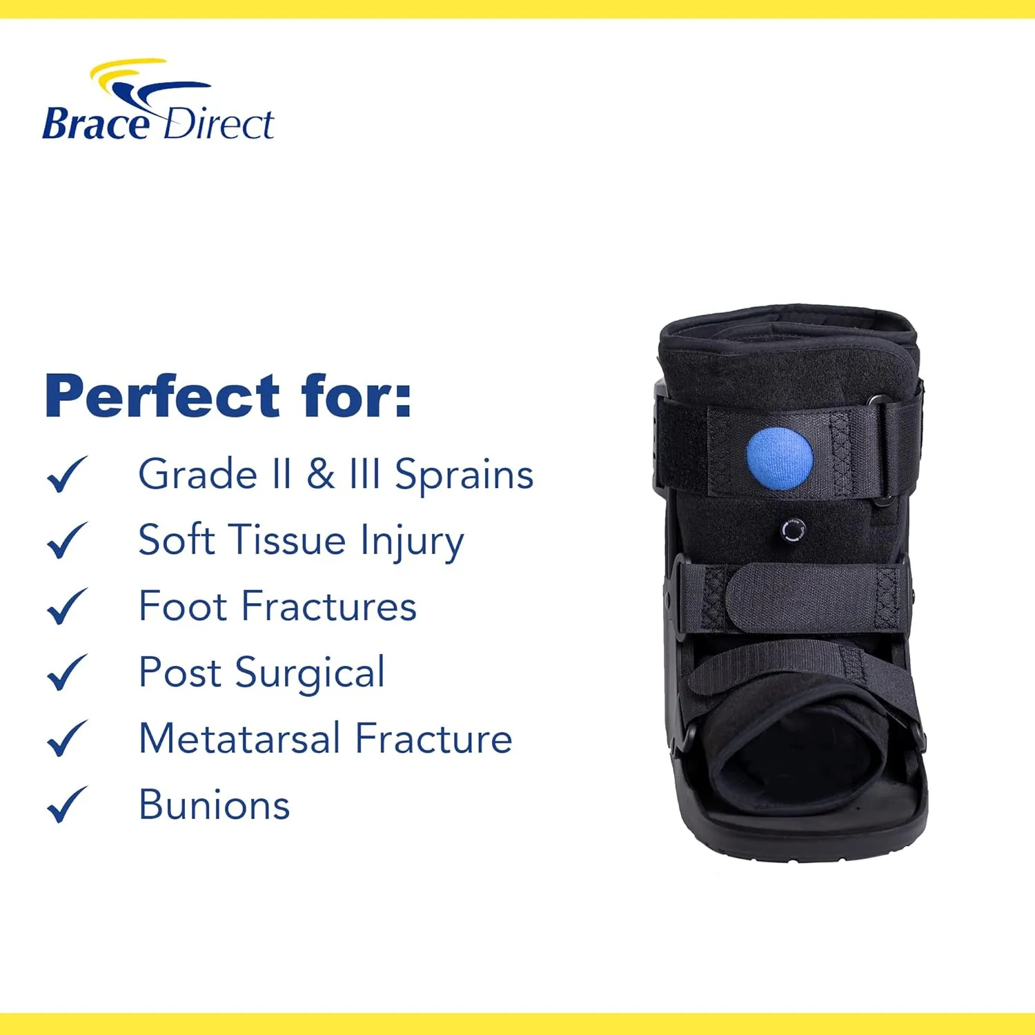 Brace Direct Short Air Walker CAM Fracture Boot  Medical Walking Boot for Foot & Ankle Fractures, Sprains, Injury Stabilization, Size M (US Shoe Men 7.5-10 / Women 8.5-11.5)