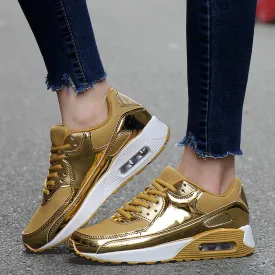 Breathable Women's Sports Flat Shoes Gold Slip On Air Cushion Shoes | Brodtica.com