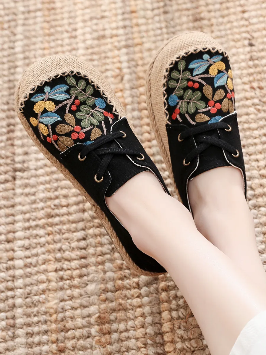 Cactus Rose | Playground Embroidered Linen Boat Shoes - Black