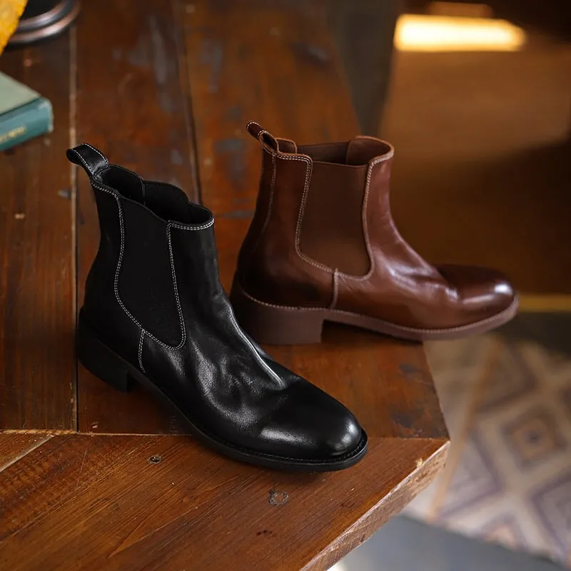 Classic Leather Chelsea Boots For Women Ankle Boots in Brown/Black