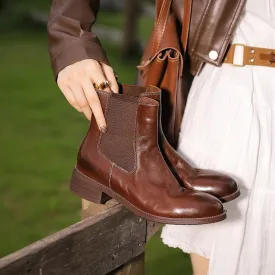 Classic Leather Chelsea Boots For Women Ankle Boots in Brown/Black