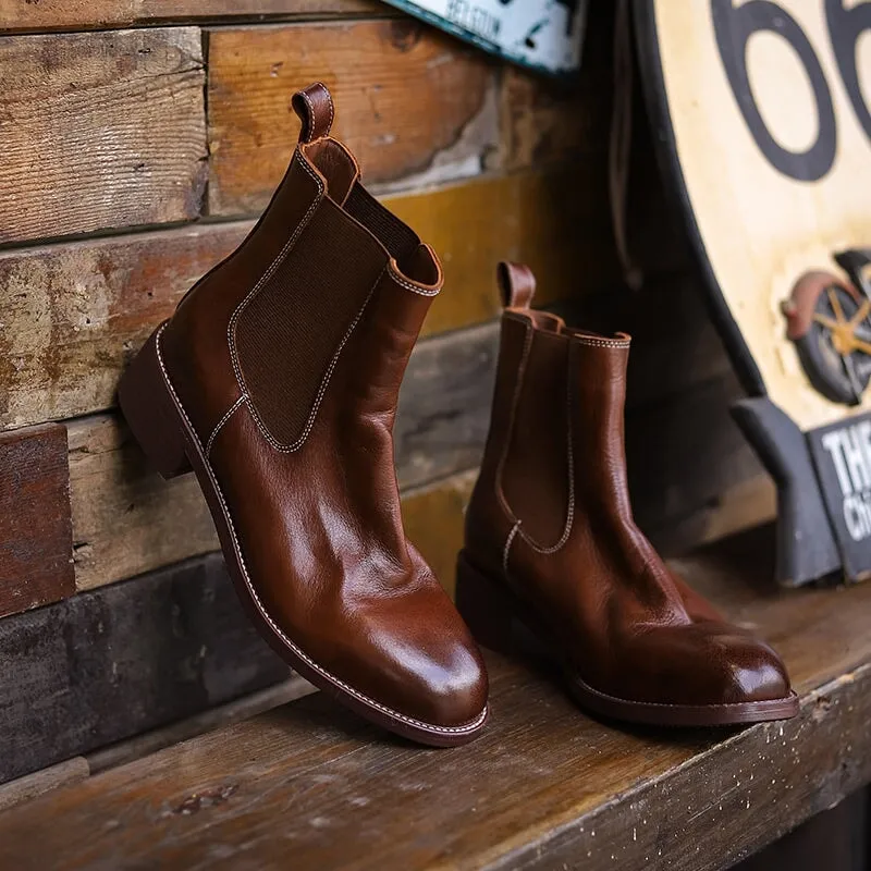 Classic Leather Chelsea Boots For Women Ankle Boots in Brown/Black