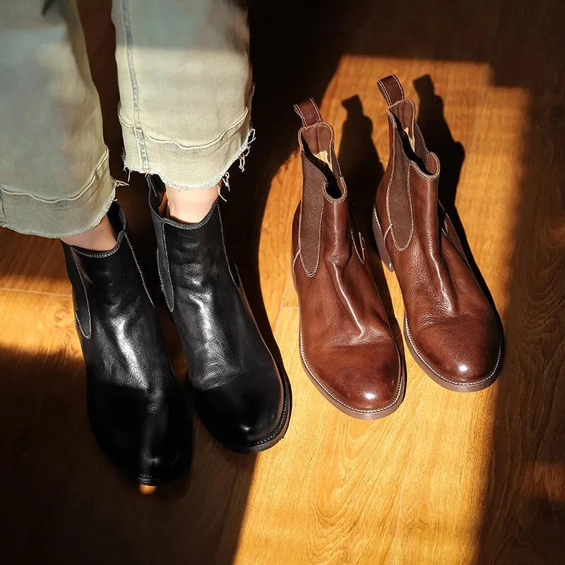 Classic Leather Chelsea Boots For Women Ankle Boots in Brown/Black