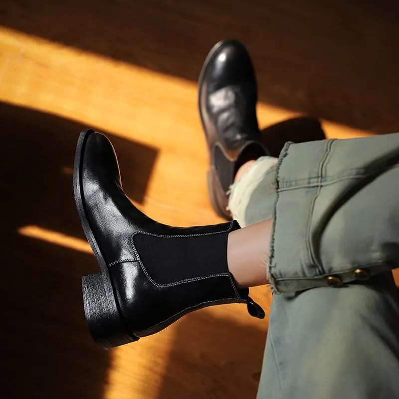 Classic Leather Chelsea Boots For Women Ankle Boots in Brown/Black