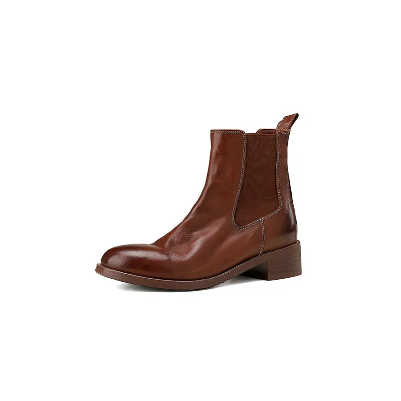 Classic Leather Chelsea Boots For Women Ankle Boots in Brown/Black
