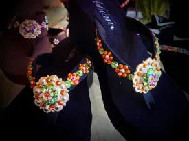 Concho Diva's Flowers Swarovski Crystal Platform Flip-flop Sandals by Sparkle Steps