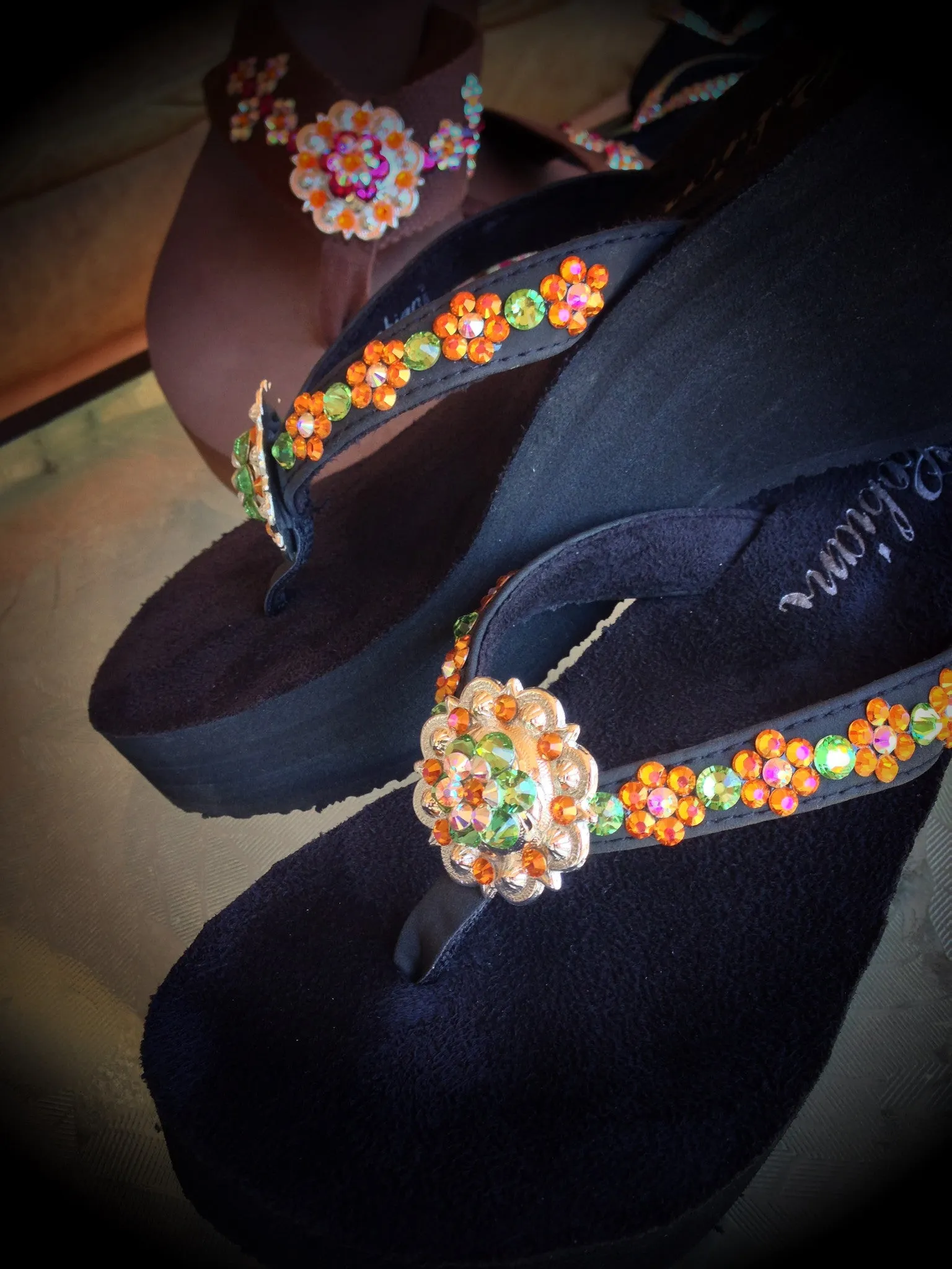 Concho Diva's Flowers Swarovski Crystal Platform Flip-flop Sandals by Sparkle Steps