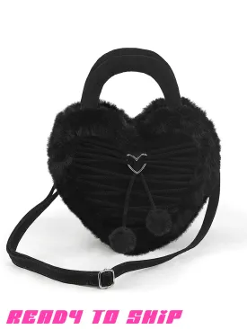 FAUX HEART SHAPED PURSE - BLACK