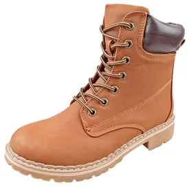 Forever LINK WHITNEY-25 Women's Ankle High Combat Hiking Boots-3, Camel