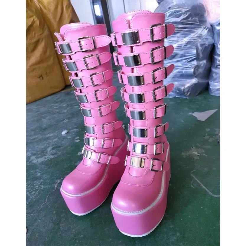 Funki Buys | Boots | Women's Punk Buckle Strap Platform Boots