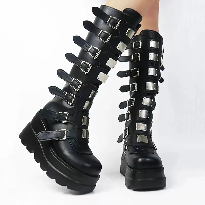 Funki Buys | Boots | Women's Punk Buckle Strap Platform Boots