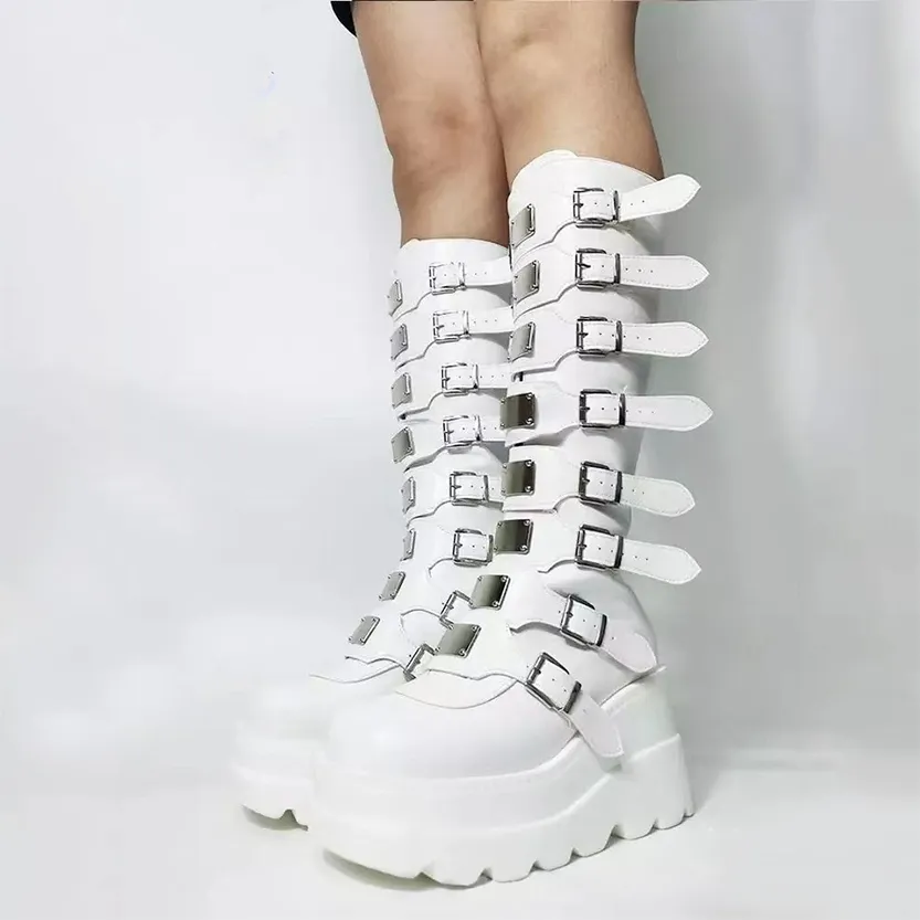 Funki Buys | Boots | Women's Punk Buckle Strap Platform Boots