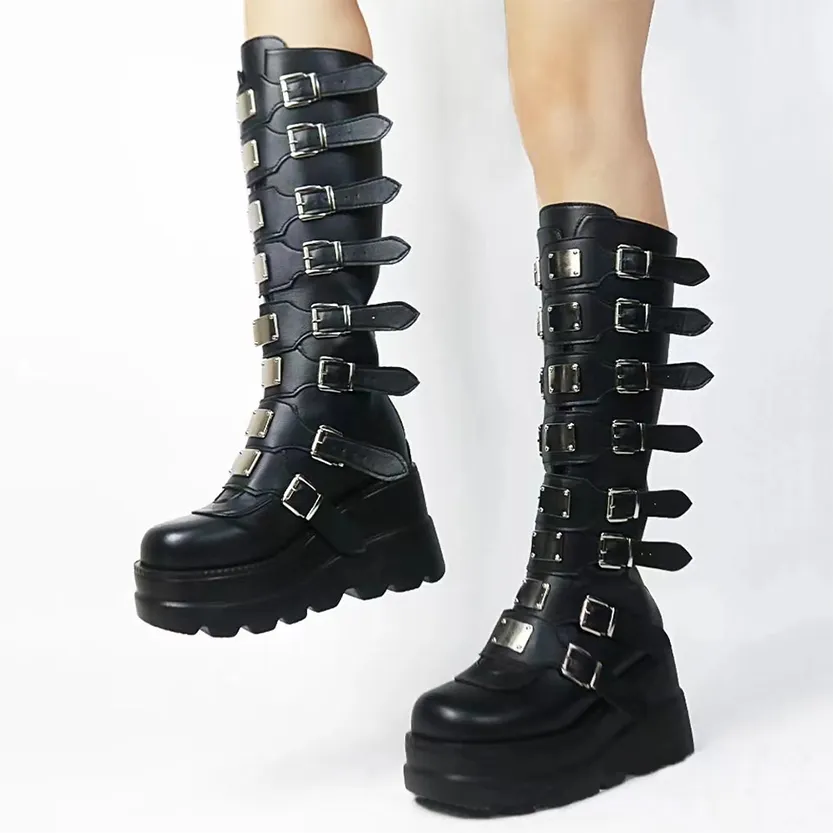 Funki Buys | Boots | Women's Punk Buckle Strap Platform Boots