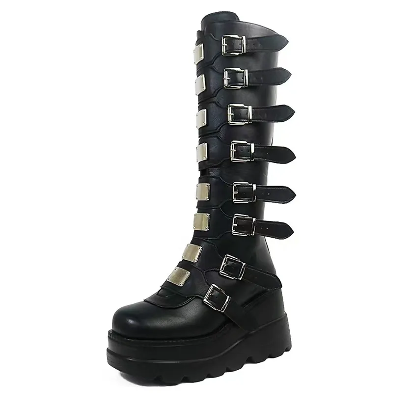 Funki Buys | Boots | Women's Punk Buckle Strap Platform Boots