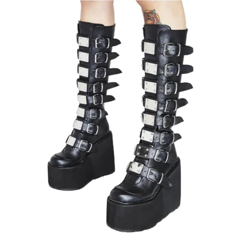 Funki Buys | Boots | Women's Punk Buckle Strap Platform Boots
