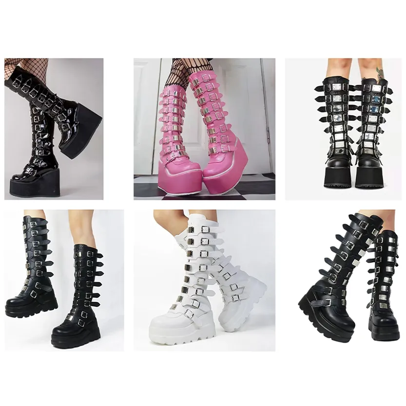 Funki Buys | Boots | Women's Punk Buckle Strap Platform Boots