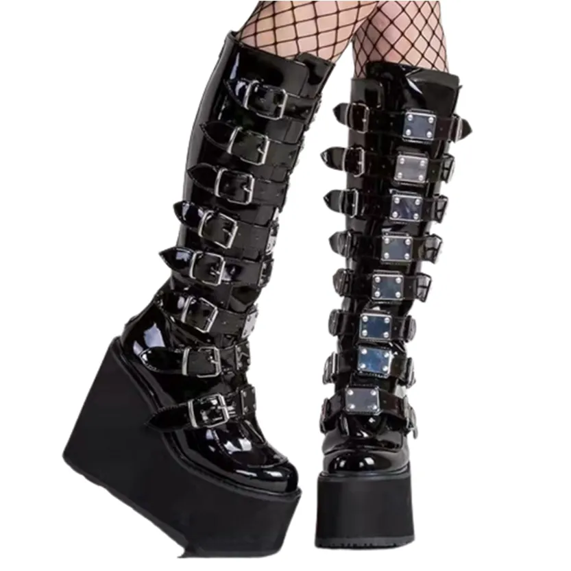 Funki Buys | Boots | Women's Punk Buckle Strap Platform Boots