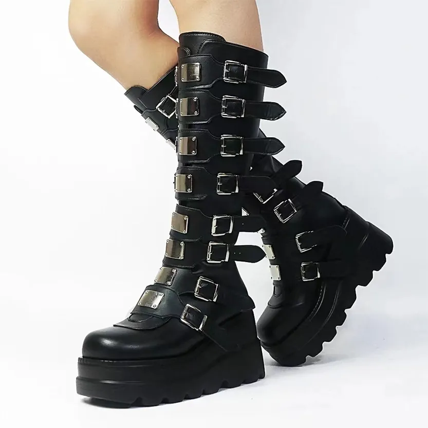 Funki Buys | Boots | Women's Punk Buckle Strap Platform Boots