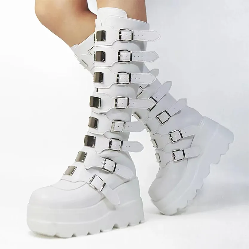 Funki Buys | Boots | Women's Punk Buckle Strap Platform Boots