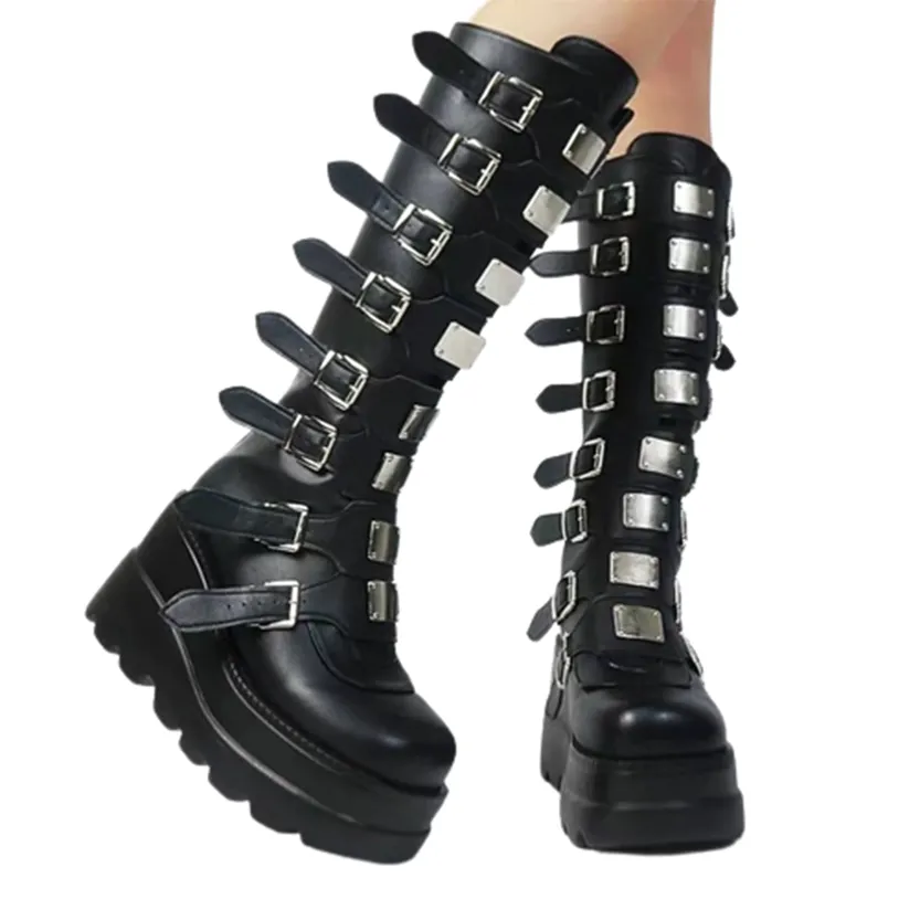 Funki Buys | Boots | Women's Punk Buckle Strap Platform Boots