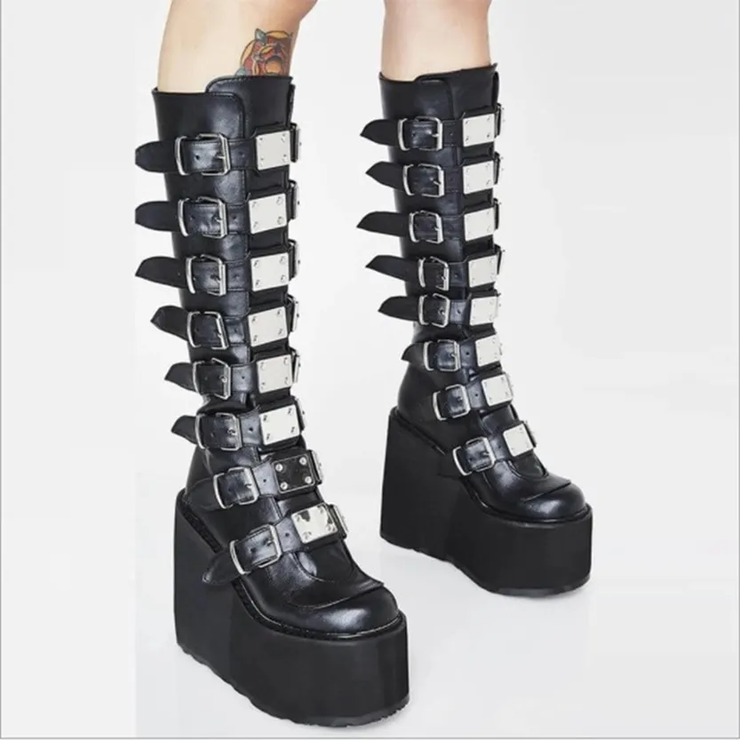 Funki Buys | Boots | Women's Punk Buckle Strap Platform Boots