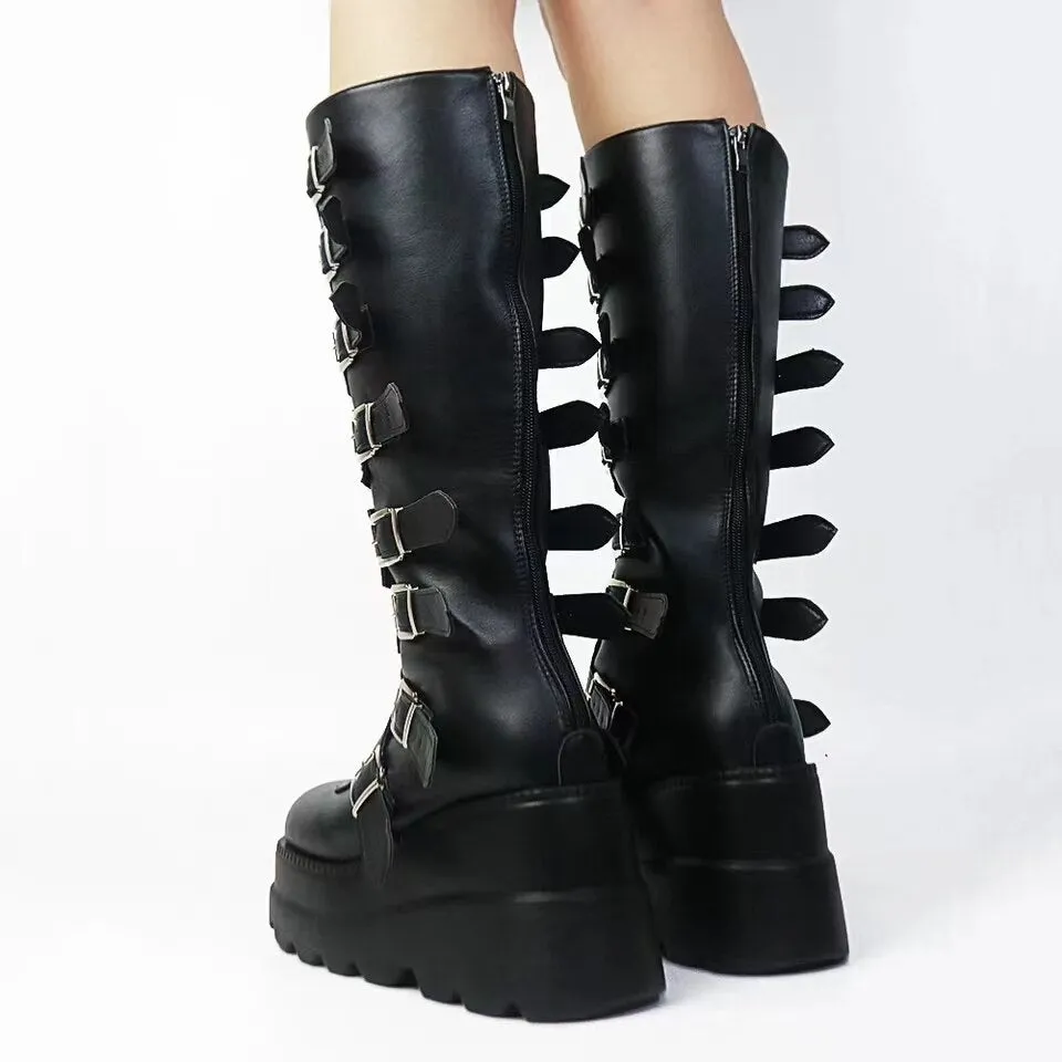 Funki Buys | Boots | Women's Punk Buckle Strap Platform Boots