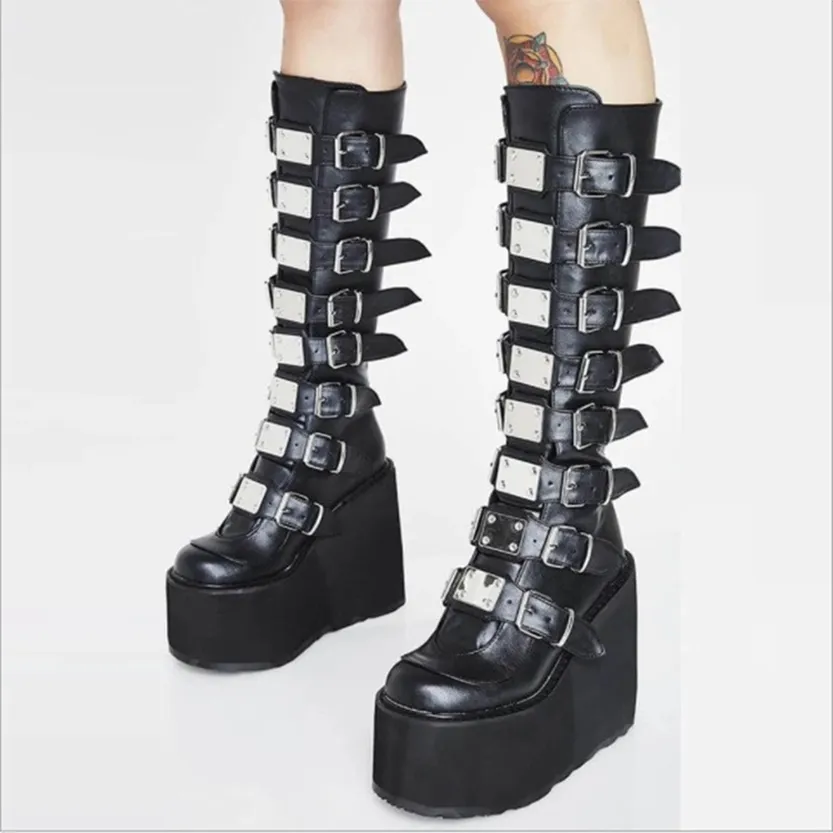 Funki Buys | Boots | Women's Punk Buckle Strap Platform Boots