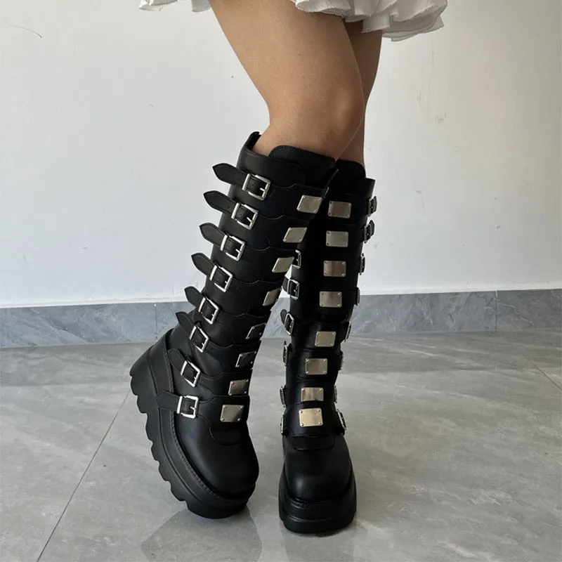 Funki Buys | Boots | Women's Punk Buckle Strap Platform Boots