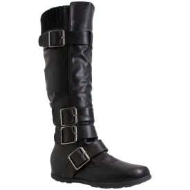 Generation Y Women's Knee High Boots Strappy Buckles Combat