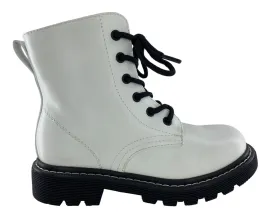 Gotta Flurt Girl's Lori G White Faux Leather Combat Boot With Side Zipper