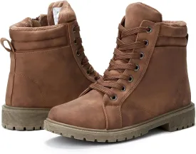 hash bubbie Women's Waterproof Ankle Boots Non Slip Combat Boots Black Fuzzy Winter Boots White Lace up Snow Boots for women Fall Boots with Zipper