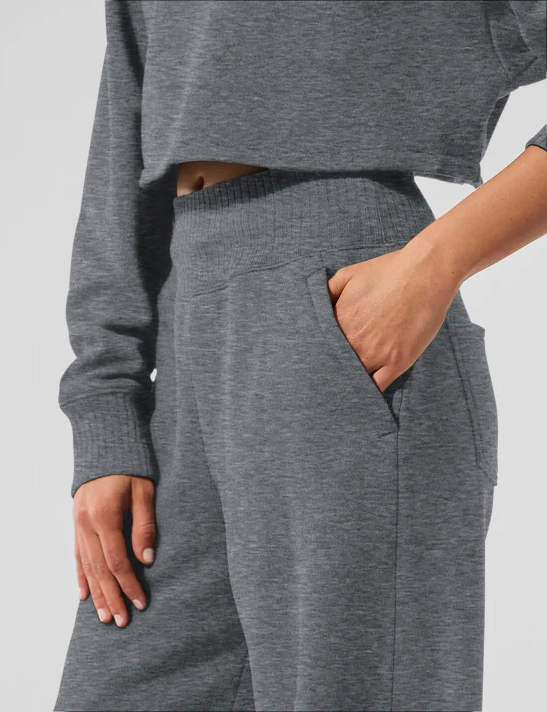 HeSaYep Womens Wide Leg Sweatpants 2025 Ribbed High Waist Straight Leg Baggy Sweat Pants with 4 Pockets