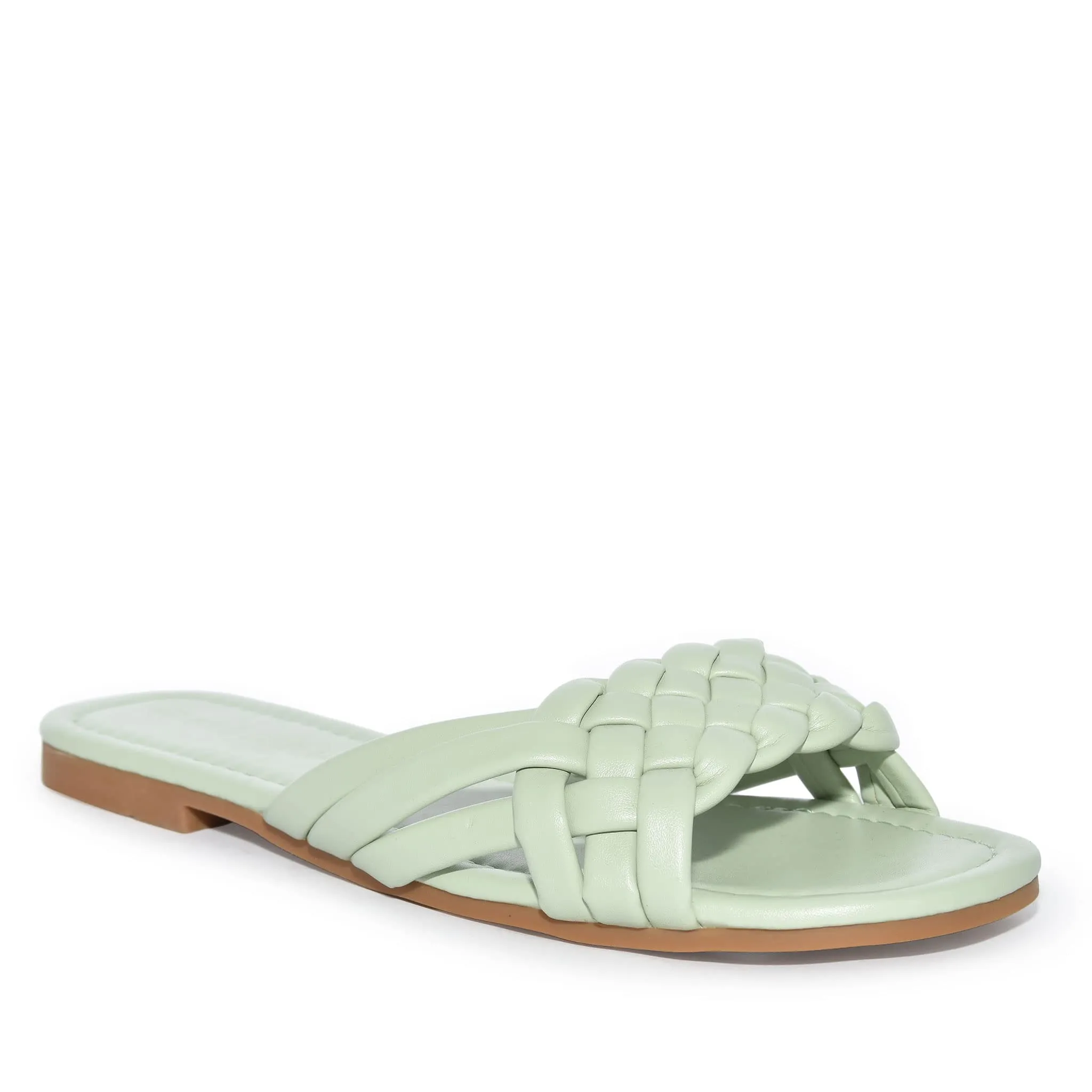 IRA-16 Woven Square Toe Slide Flat Sandals