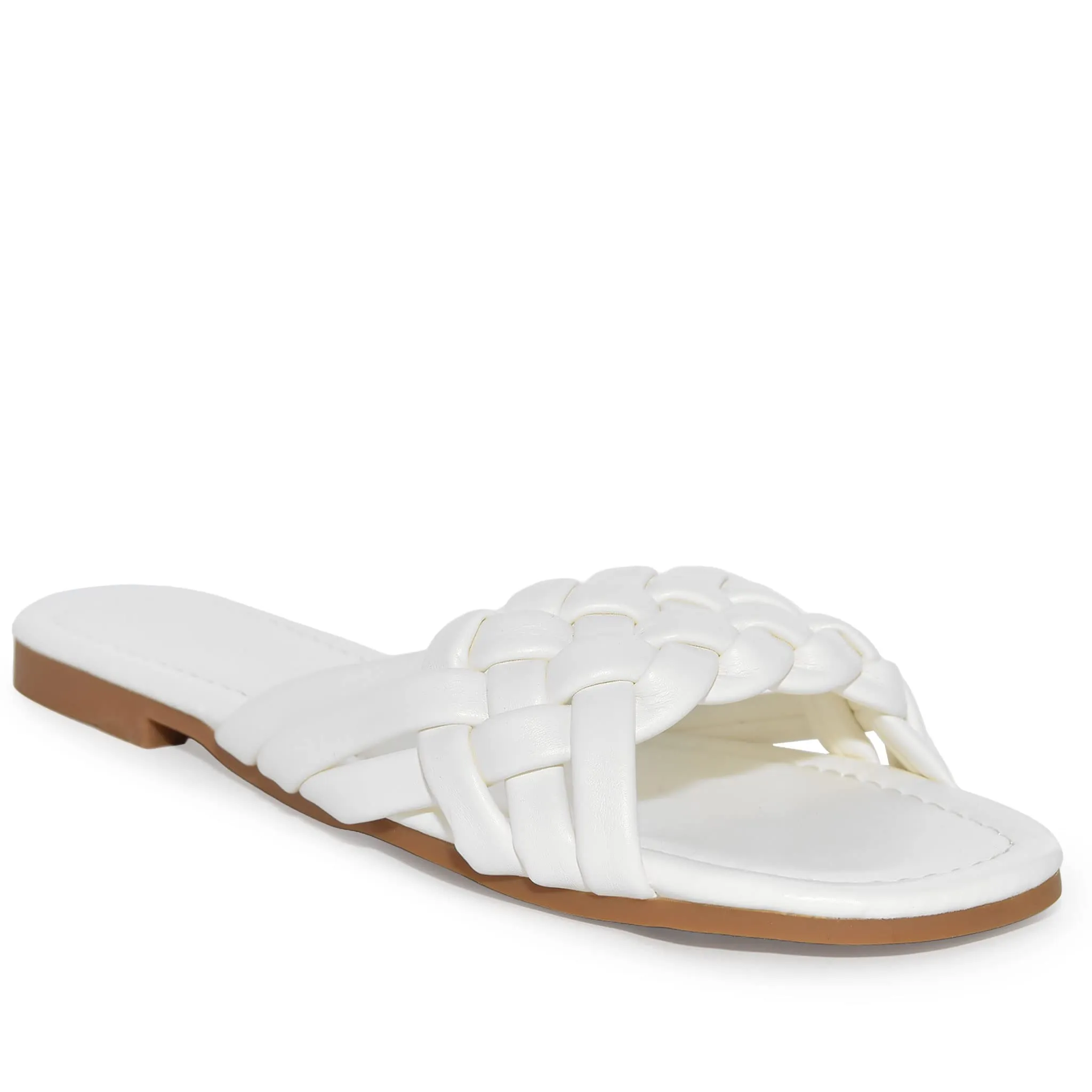 IRA-16 Woven Square Toe Slide Flat Sandals