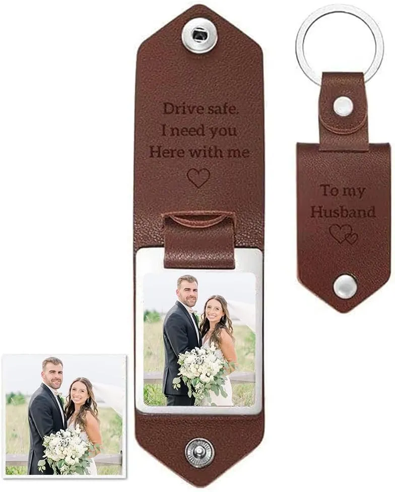 IZI POD Valentines Gifts For Him, Customized Driver Safe Keychain with Picture Personalized Leather Keychain with Photo..