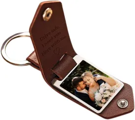 IZI POD Valentines Gifts For Him, Customized Driver Safe Keychain with Picture Personalized Leather Keychain with Photo..