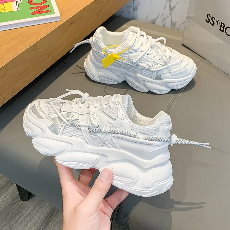 Joskaa  Sneakers Platform Women Shoes Breathable White Shoes Women Reflective Wedges Dad Shoes Casual Women Chunky Sneakers