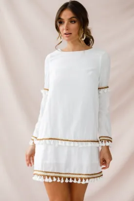 Leticia Tassel Trim Shift Dress White