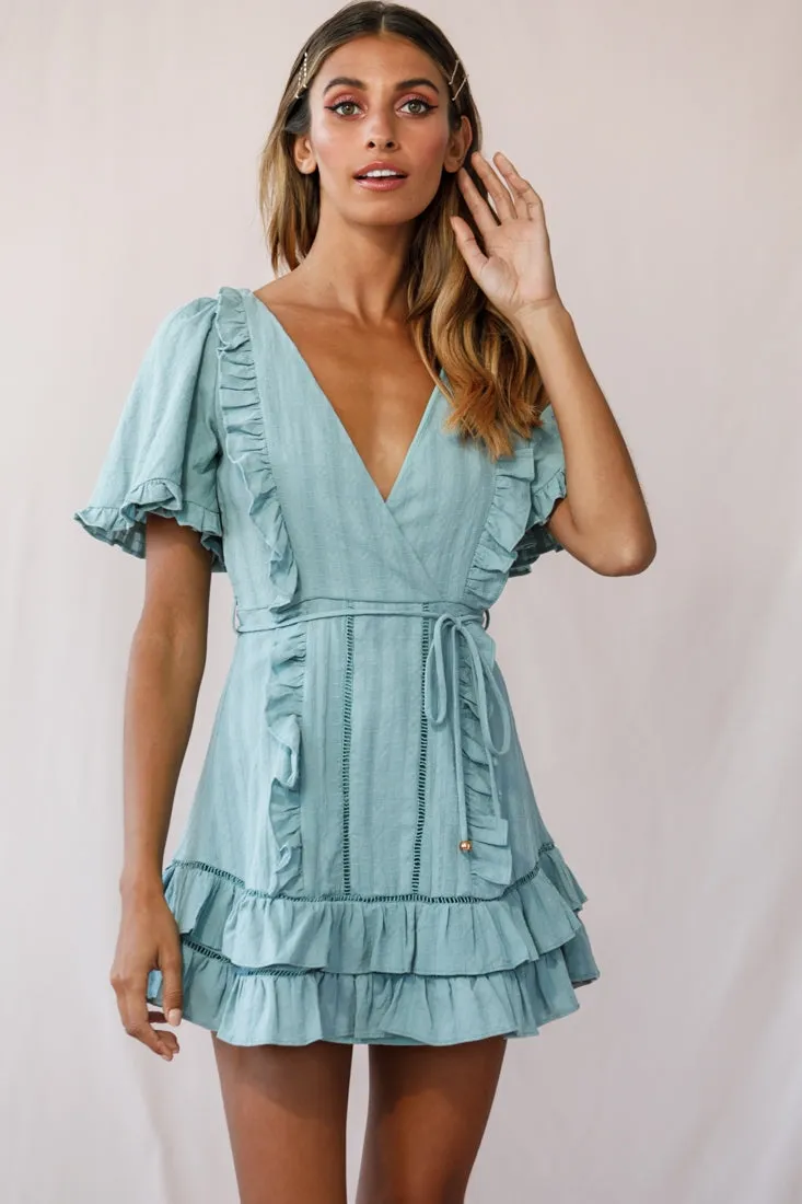 Marybelle Angel Sleeve A-Line Ruffle Dress Sage