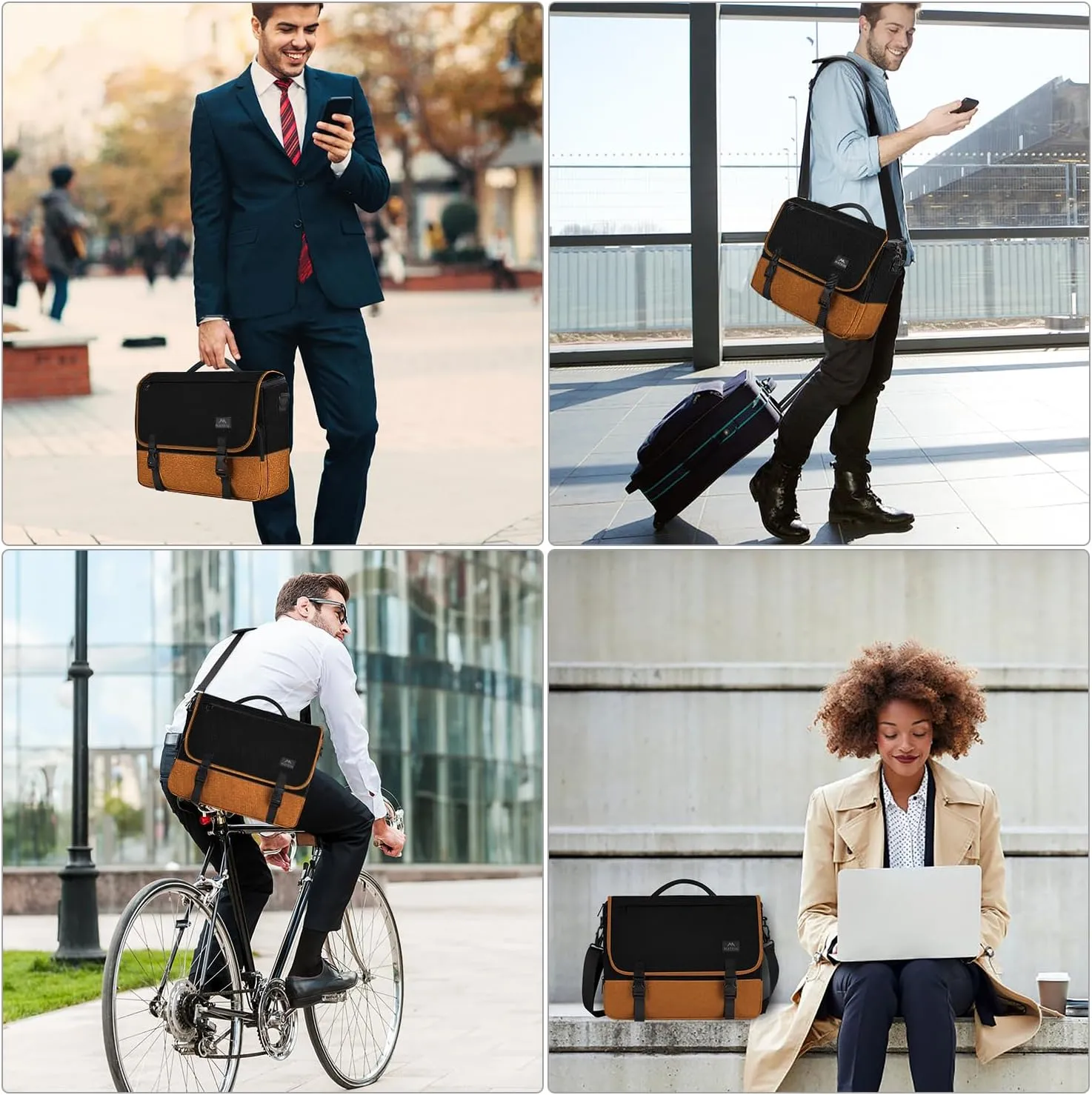 MATEIN 15.6 inch Messenger Bag for School, Briefcase Lightweight Men's Laptop Bag with Adjustable Shoulder Strap, Water Resistant Crossbody Satchel Computer Case for College Work, Black & Brown