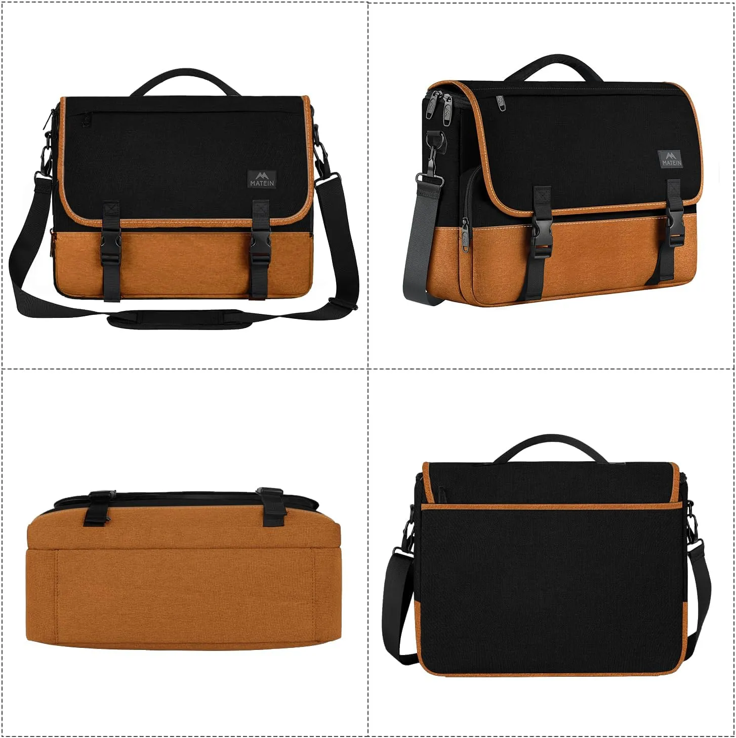 MATEIN 15.6 inch Messenger Bag for School, Briefcase Lightweight Men's Laptop Bag with Adjustable Shoulder Strap, Water Resistant Crossbody Satchel Computer Case for College Work, Black & Brown